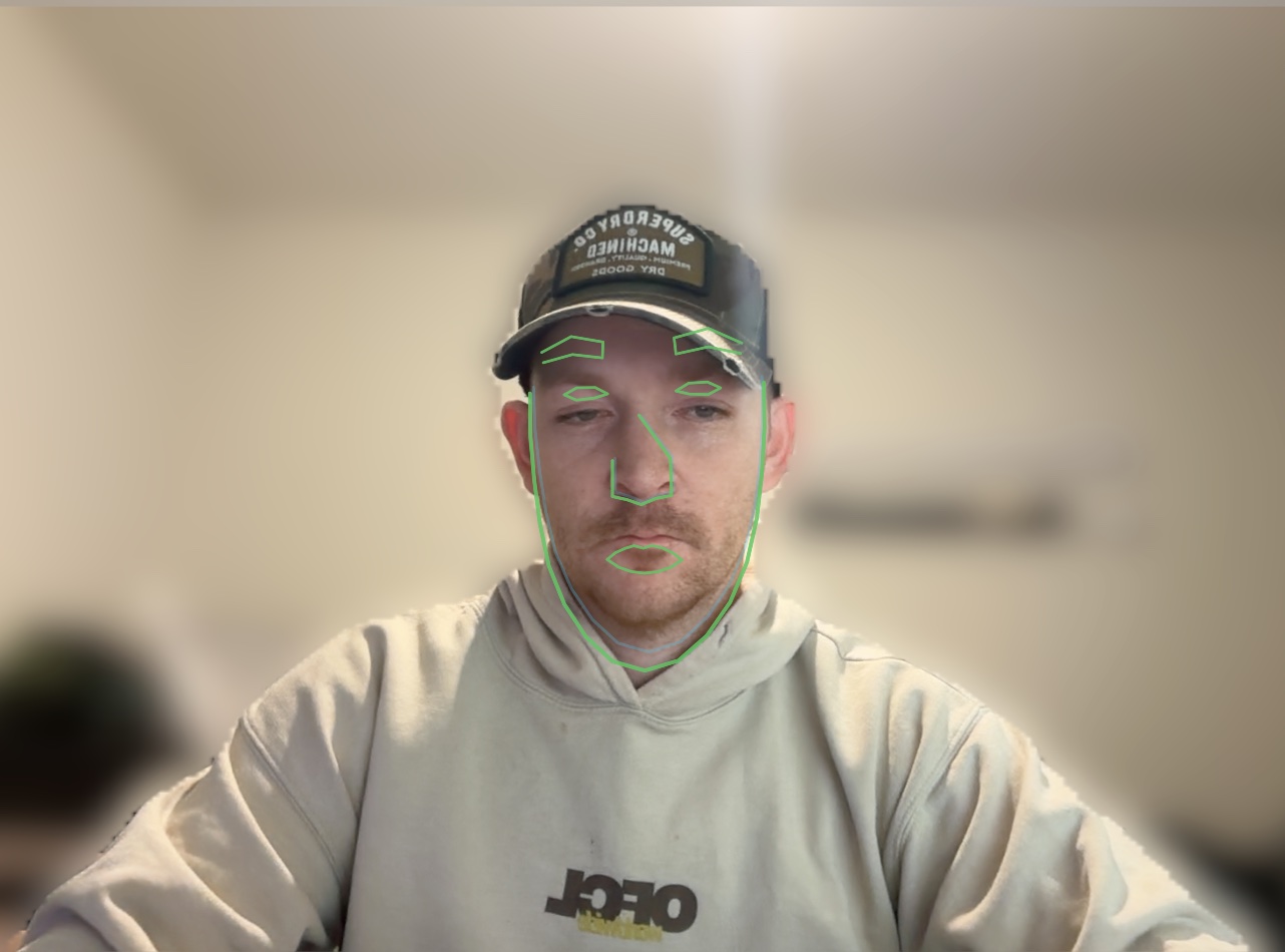 Upright posture detected by Verta, shown with a green face-tracking overlay