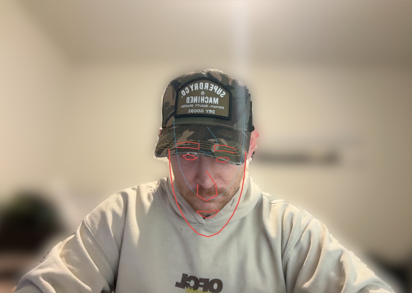 Slouched posture detected by Verta, shown with a red face-tracking overlay